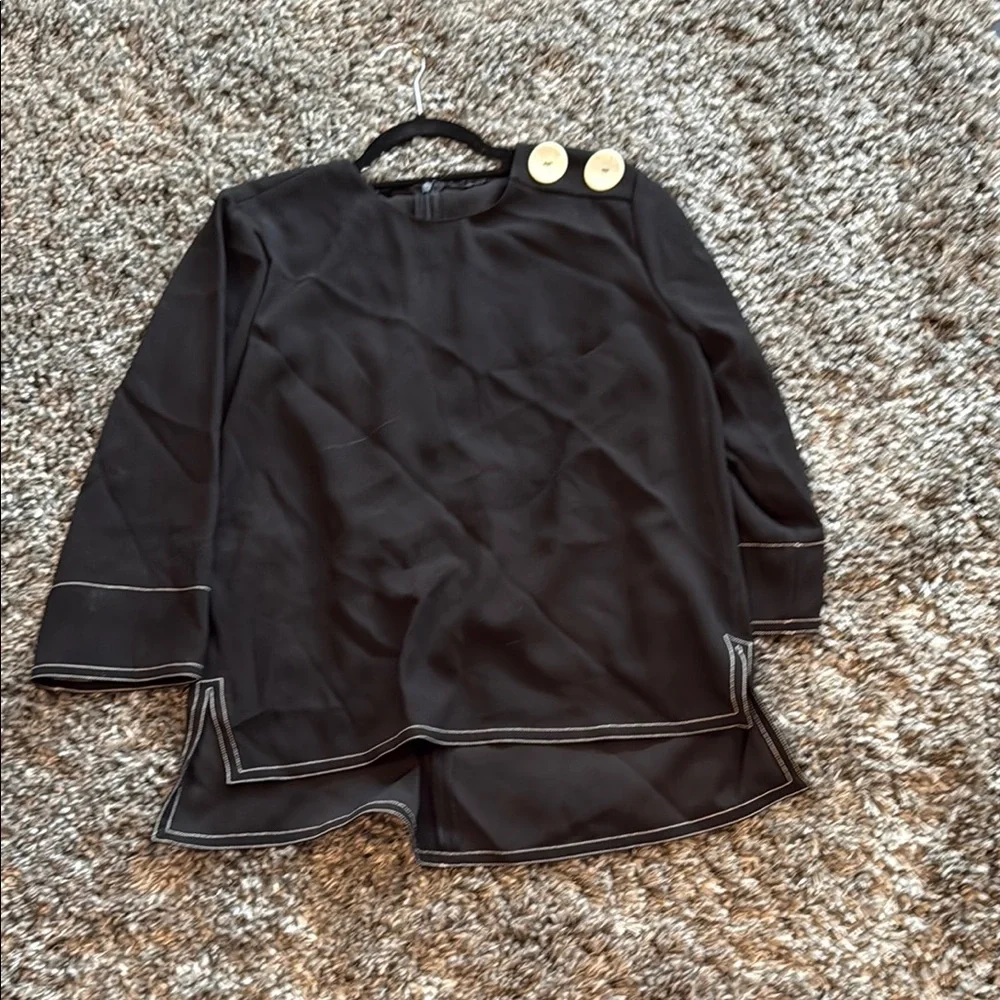 Zara Black blouse with White Button Accent - Picture 1 of 2